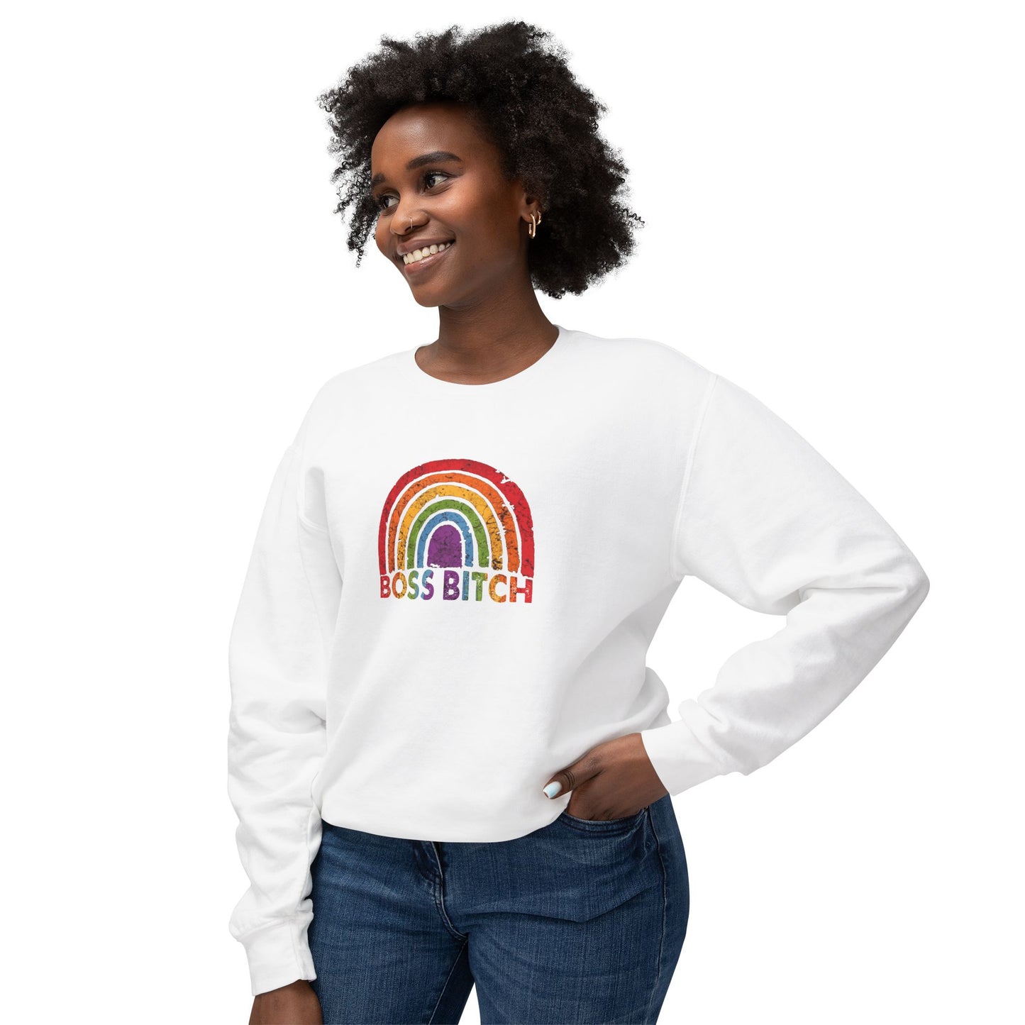 Boss Bitch Rainbow - Unisex Lightweight Crewneck Sweatshirt