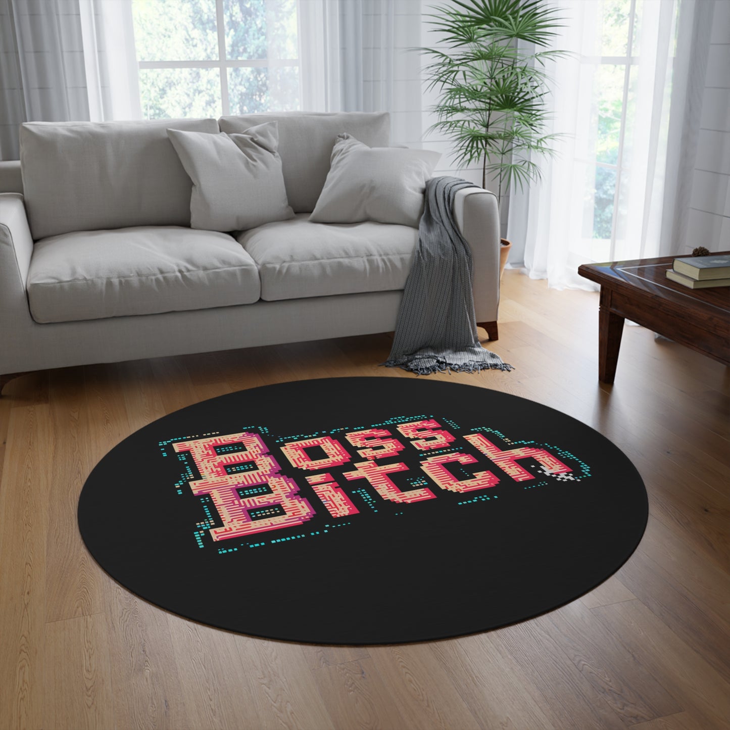 Boss Bitch 8Bit Font - Round Rug - tough enough