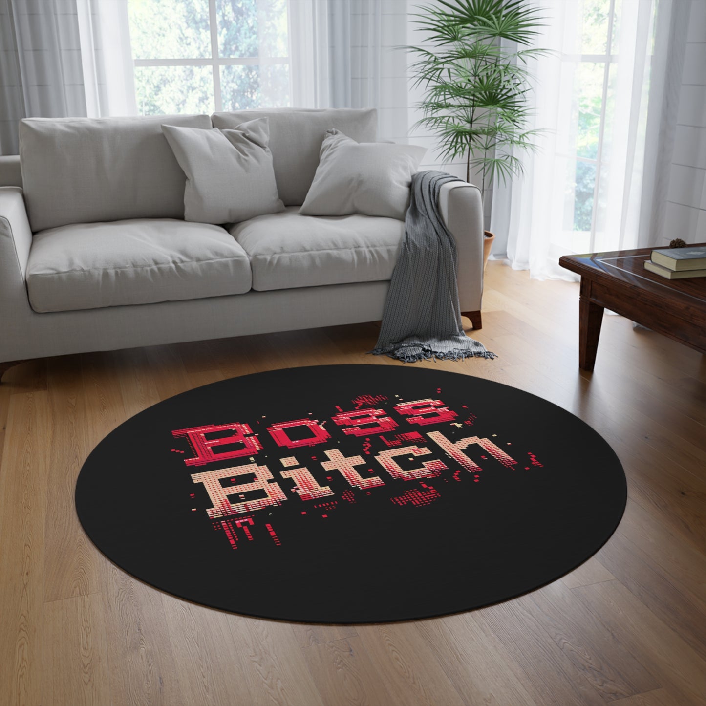 Boss Bitch 8Bit Font - Round Rug - don’t do boring décor