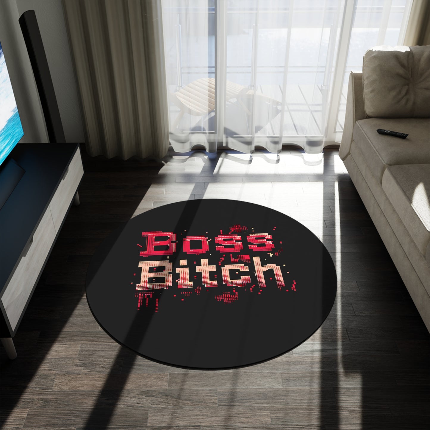 Boss Bitch 8Bit Font - Round Rug - don’t do boring décor