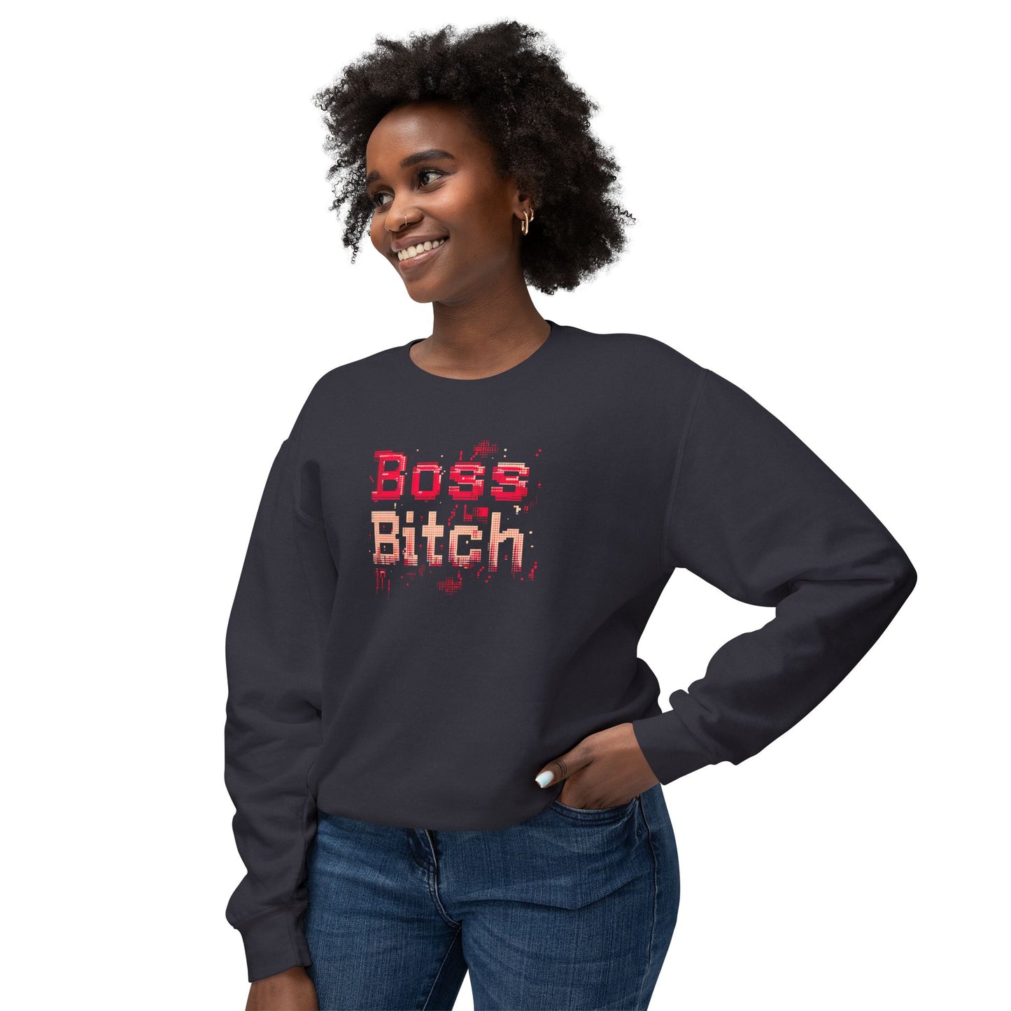 Boss Bitch 8Bit Font - Unisex Lightweight Crewneck Sweatshirt