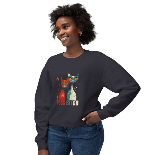 Boss Bitch Cats - Unisex Lightweight Crewneck Sweatshirt