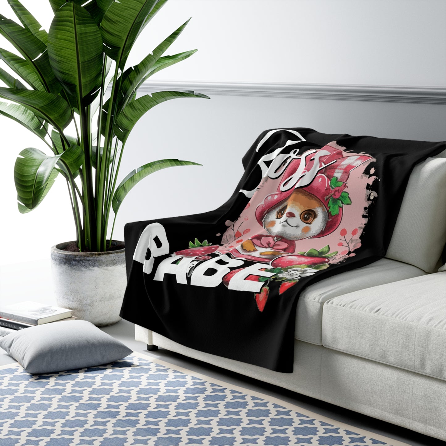 Boss Babe strawberry  lifestyle - Sherpa Fleece Blanket