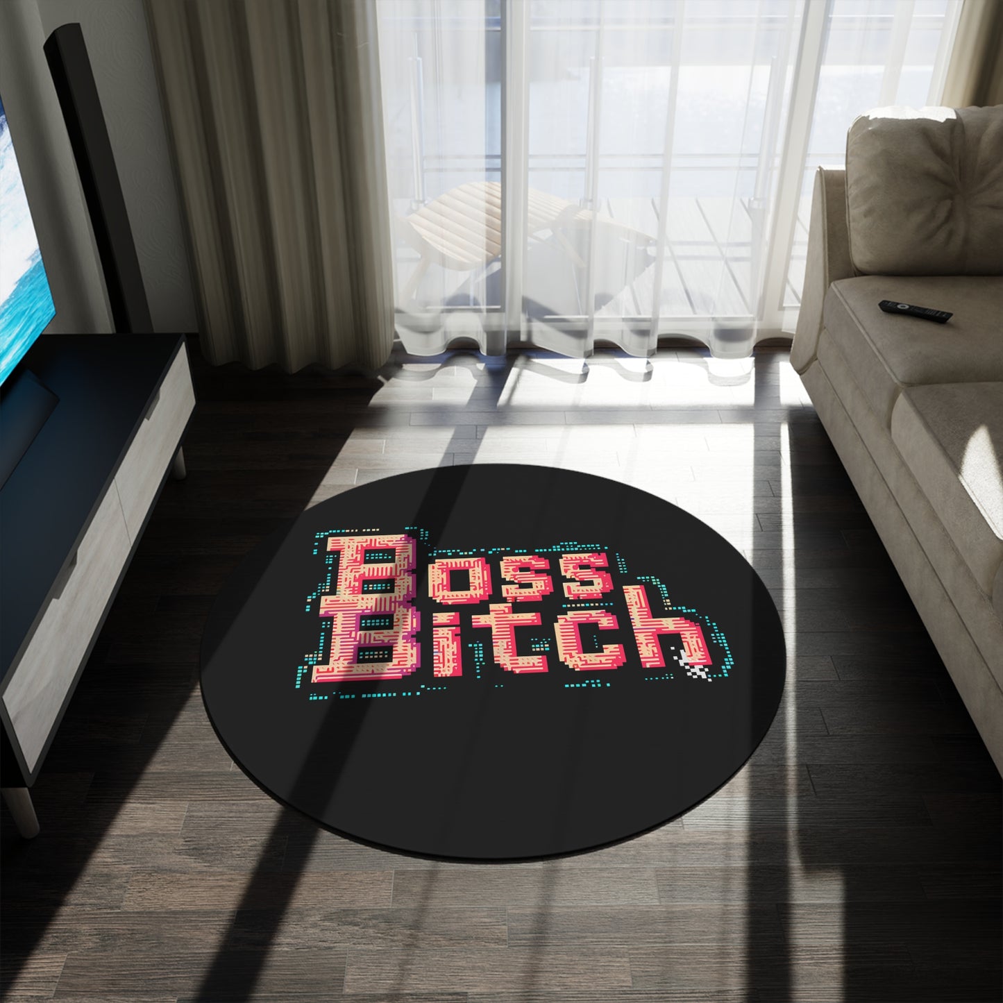 Boss Bitch 8Bit Font - Round Rug - tough enough