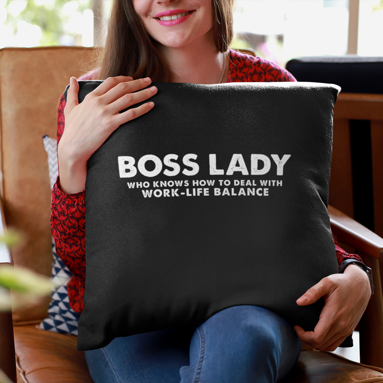 Powered by Ambition - Boss Lady Who Knows How To Deal With Work-Life Balance - Square Pillow